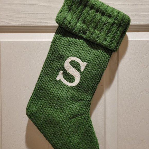 Holiday Green Cable Knit Monogram S Stocking